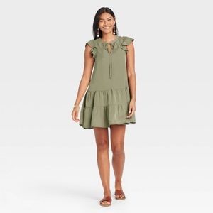 Knox Rose Women’s Olive Green Ruffle Dress XS NWT